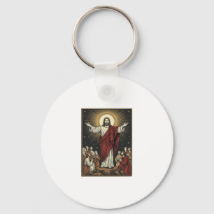 Vintage Jesus Radiant Glory Christian Engraving De Key Ring