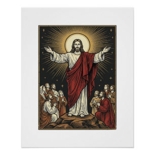 Vintage Jesus Radiant Glory Christian Engraving De Poster
