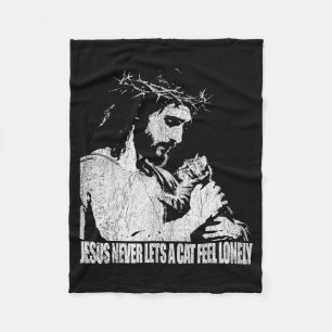 Vintage Jesus Retro Style Cat Lover Gift For Dad B Fleece Blanket