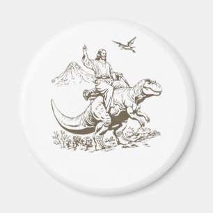 Vintage Jesus Riding Dinosaur 90s  Magnet