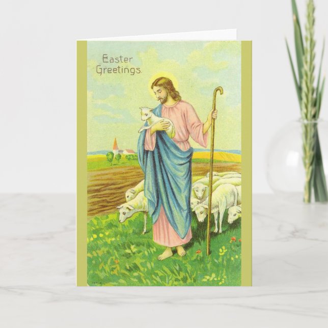 Vintage Jesus Shepherd Easter Greeting Holiday Card (Front)