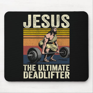 Vintage Jesus The Ultimate Deadlifter Funny Christ Mouse Pad