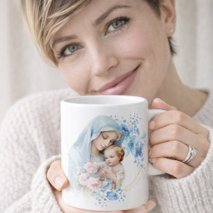 Vintage Jesus Virgin Mary Floral Memorare Prayer   Coffee Mug