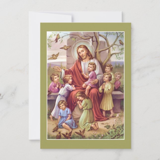 Vintage Jesus with Children Flat Easter Holiday Card (Front)