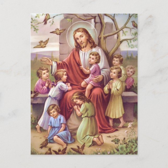 Vintage Jesus With Children Holiday Postcard (Front)