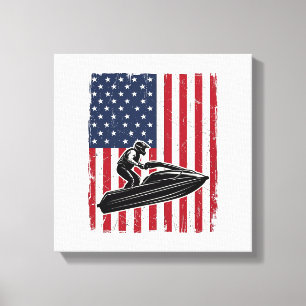 Vintage Jet Ski American Flag Vector Shirt Design_ Canvas Print