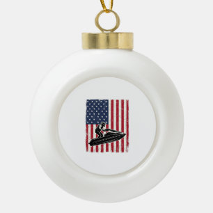 Vintage Jet Ski American Flag Vector Shirt Design_ Ceramic Ball Christmas Ornament
