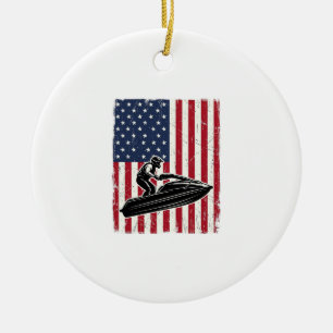 Vintage Jet Ski American Flag Vector Shirt Design_ Ceramic Tree Decoration