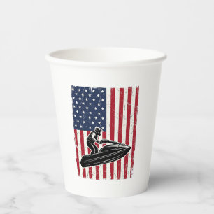 Vintage Jet Ski American Flag Vector Shirt Design_ Paper Cups