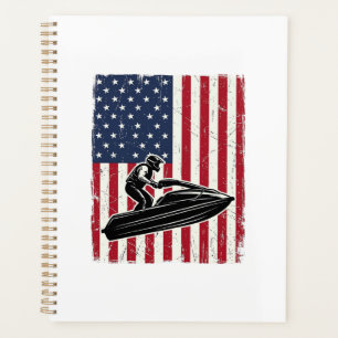 Vintage Jet Ski American Flag Vector Shirt Design_ Planner