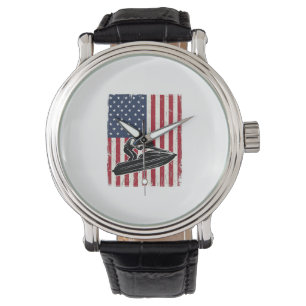 Vintage Jet Ski American Flag Vector Shirt Design_ Watch