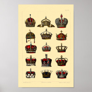 Vintage Jewelled Crowns Illustrations Poster