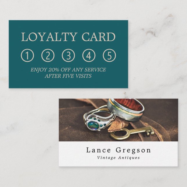 Vintage Jewellery & Key, Antique Dealer Business Loyalty Card (Front/Back)