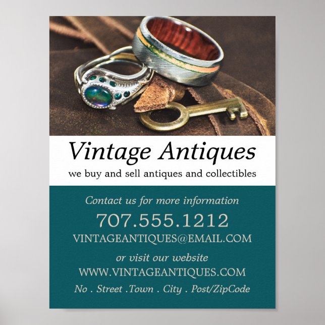 Vintage Jewelry & Key, Antique Dealer, Store Poster (Front)
