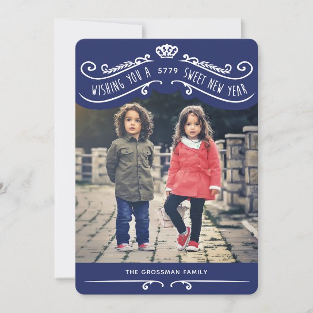 Vintage Jewish Sweet New Year Photo Card – Blue (Front)