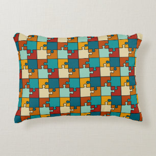 Vintage Jigsaw Puzzle Pieces Pattern Decorative Cushion