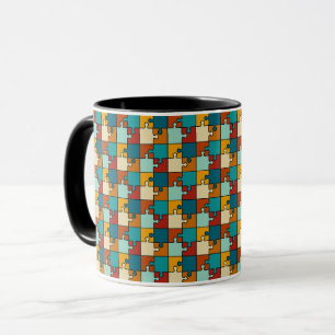 Vintage Jigsaw Puzzle Pieces Pattern Mug