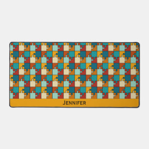 Vintage Jigsaw Puzzle Pieces Pattern Name Desk Mat
