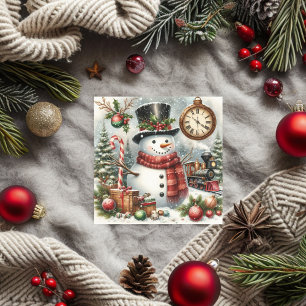 Vintage Jingle Bells & Christmas Snowman Holiday Card