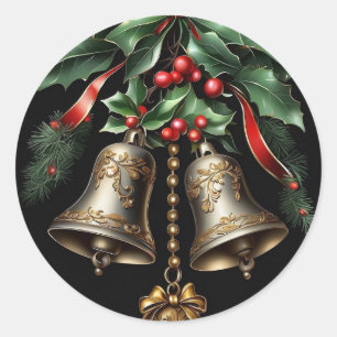 Vintage jingle bells classic round sticker
