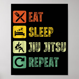 Vintage Jiu Jitsu Brazilian BJJ Eat Sleep Jiu Poster