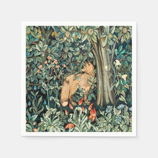 Vintage John Dearle "Greenery"- Tree Flower & Fox Napkin (Front)