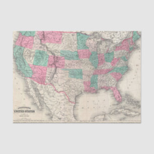 Vintage Johnson's Map of the United States (1866) Tissue Paper