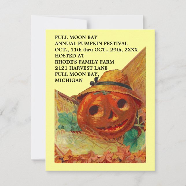 Vintage JOL PUMPKIN HARVEST Carving Invitations (Front)