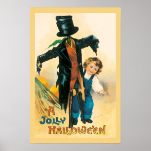 Vintage Jolly Halloween Scarecrow Ellen Clapsaddle Poster