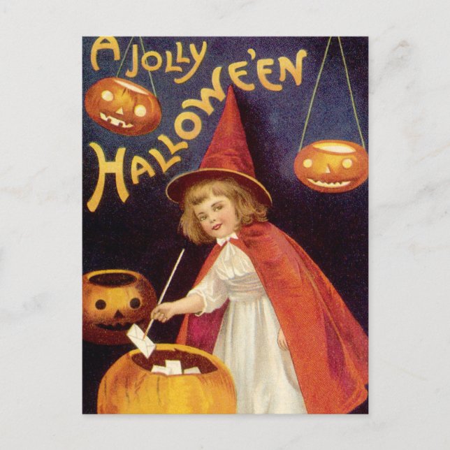 Vintage Jolly Halloween Witch by Ellen Clapsaddle Postcard (Front)