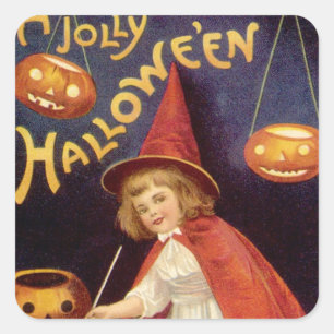 Vintage Jolly Halloween Witch by Ellen Clapsaddle Square Sticker