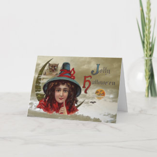 Vintage Jolly Halloween Witch Greeting Card