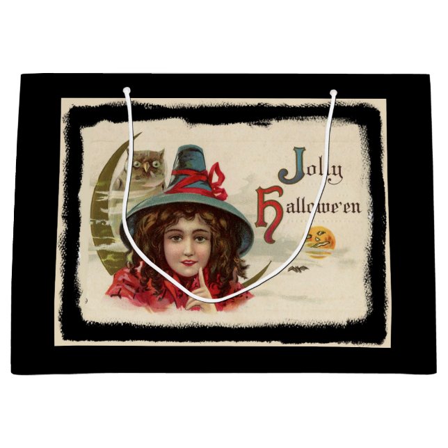 Vintage Jolly Halloween Witch Large Gift Bag (Front)