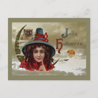 Vintage Jolly Halloween Witch Postcard