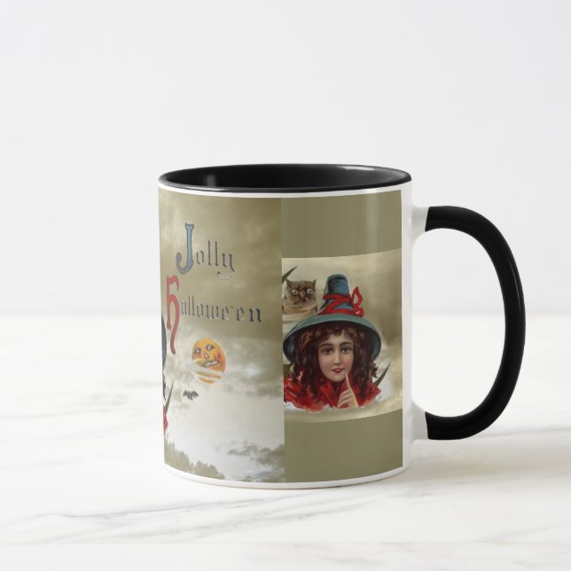 Vintage Jolly Halloween Witch Ringer Mug (Right)