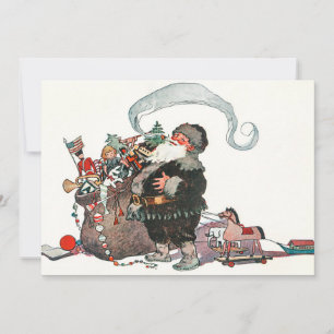 Vintage Jolly Old Elf Santa Claus Gifts Christmas Holiday Card