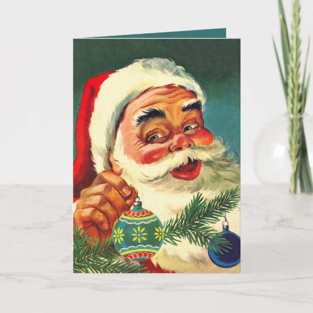 Vintage Jolly Santa Claus Christmas Card (Front)