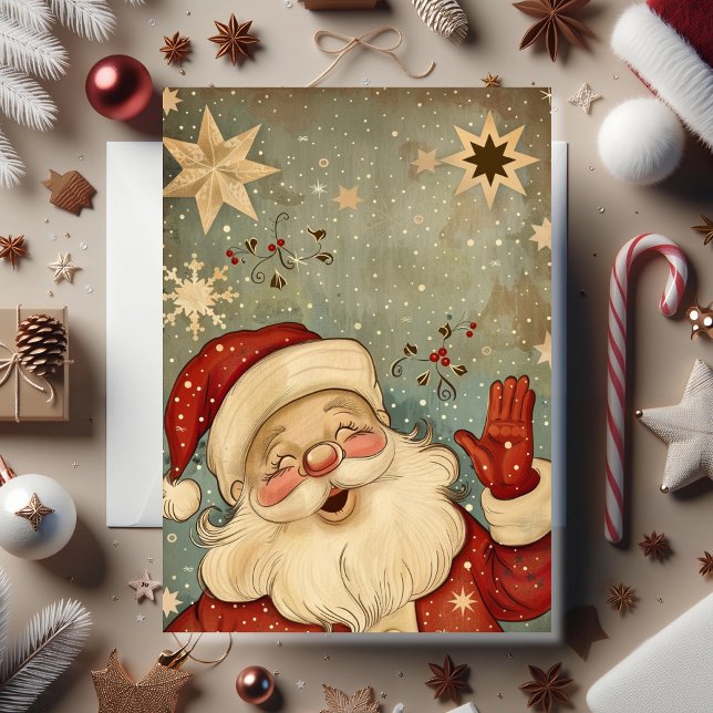Vintage Jolly Santa Claus Christmas Card (A joyful Santa card that brings back the magic of vintage holiday cheer)