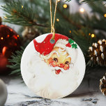 Vintage Jolly Santa Claus Christmas Ceramic Tree Decoration<br><div class="desc">This Jolly Santa is sure to bring a festive vintage feel to your Christmas.  Oranment feastures a rosy-cheeked Santa Claus in his red hat and a sprig of mistletoe.</div>