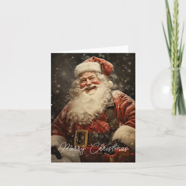Vintage Jolly Santa Claus Christmas Holiday Card (Front)