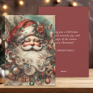Vintage Jolly Santa Claus Face Presents  Holiday Card