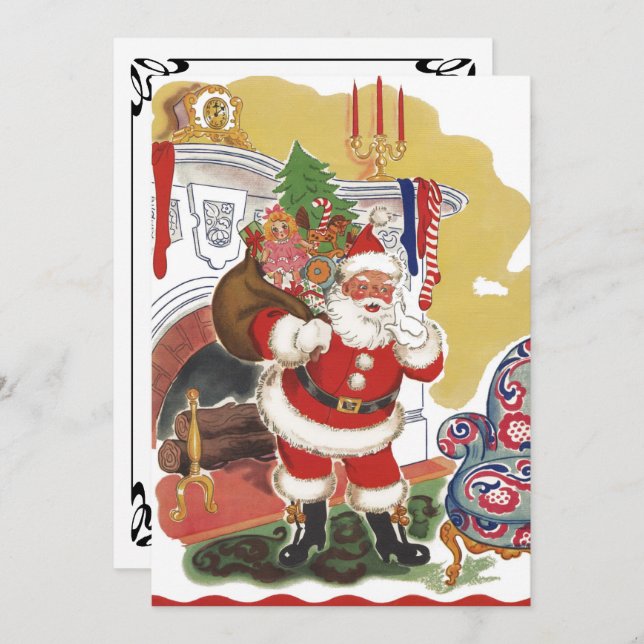 Vintage Jolly Santa Claus, Retro Christmas Party Invitation (Front/Back)