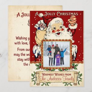 Vintage Jolly Santa Photo Holiday Card