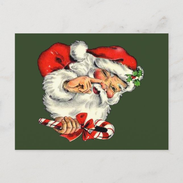 Vintage Jolly Santa with Christmas Postcard (Front)