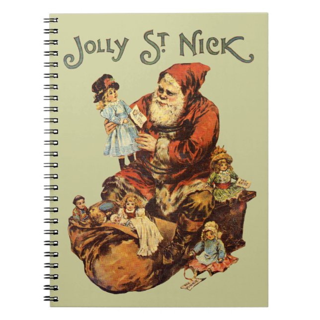 Vintage Jolly St. Nick Art Santa Christmas Spiral Notebook (Front)