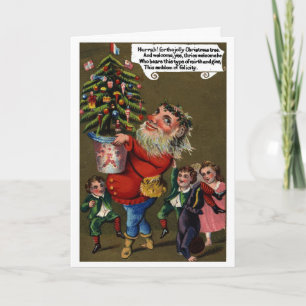 Vintage Jolly St Nick with Christmas Tree Holiday Card