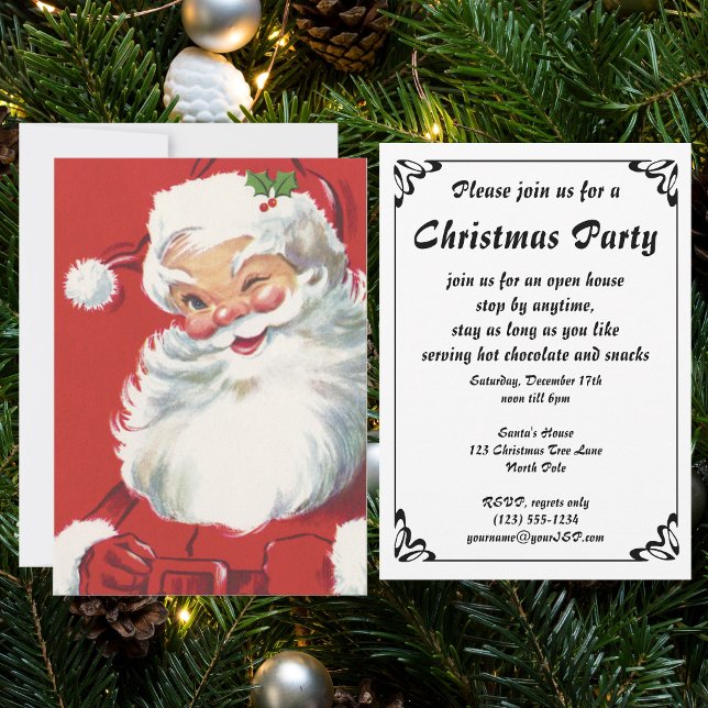 Vintage Jolly Winking Santa Claus, Christmas Party Invitation (Creator Uploaded)