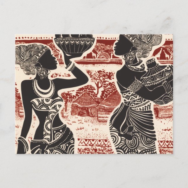 Vintage Joy Tribal African Women Village Announcement Postcard (Front)