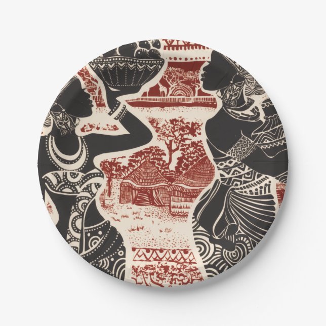Vintage Joy Tribal African Women Village Paper Plate (Front)
