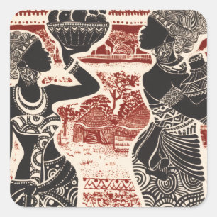 Vintage Joy Tribal African Women Village Square Sticker